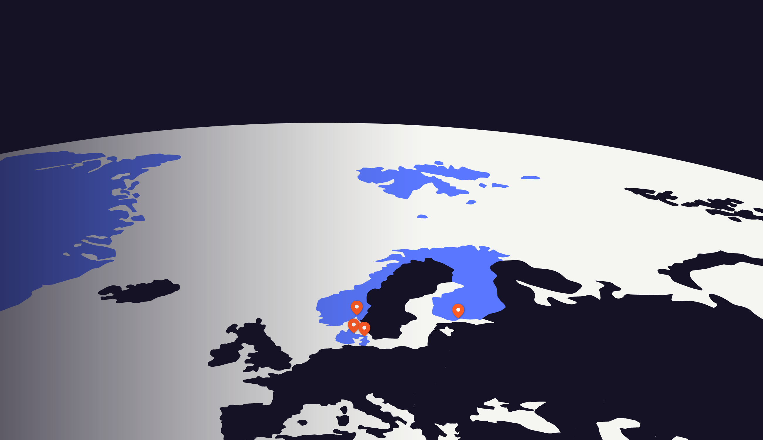 Map showing Vipps MobilePay markets and offices.